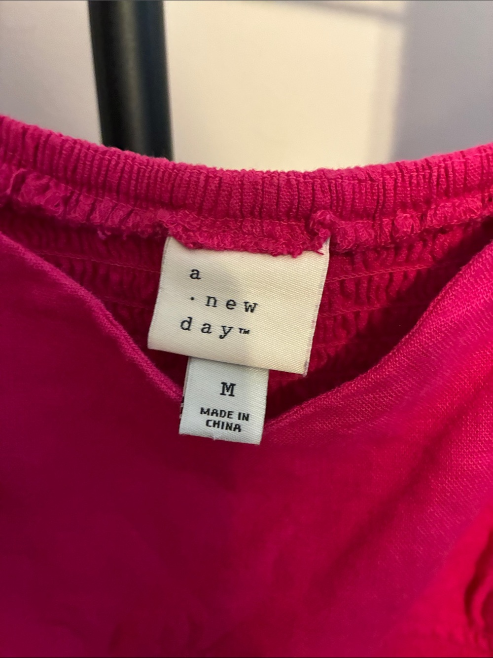 A New Day Puff Sleeve Linen Blend Dress Dark Pink Smocked Back Medium - Picture 5 of 7